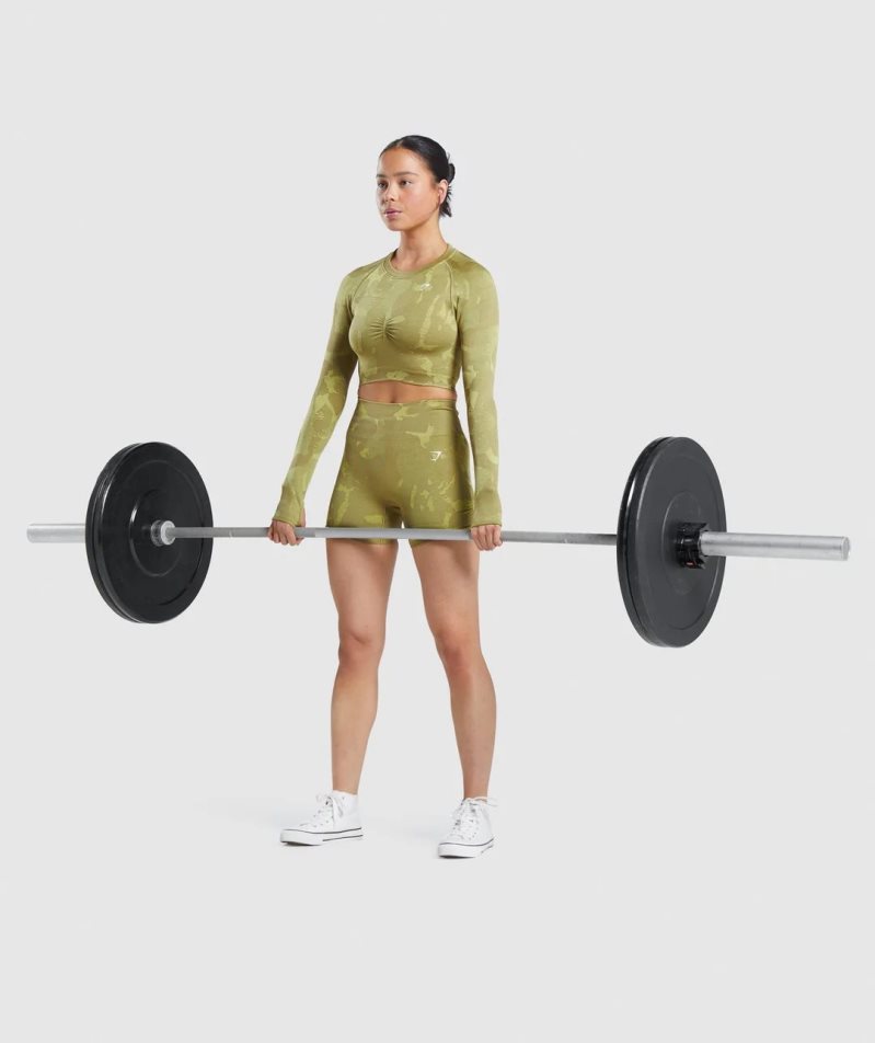 Gymshark Adapt Camo Seamless Long Sleeve Női Vágott Felsők Zöld | HU-X-973