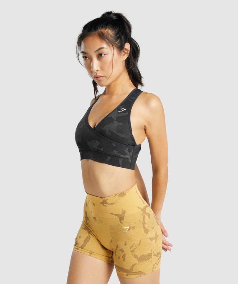 Gymshark Adapt Camo Seamless Női Sportmelltartó Fekete | HU-K-074