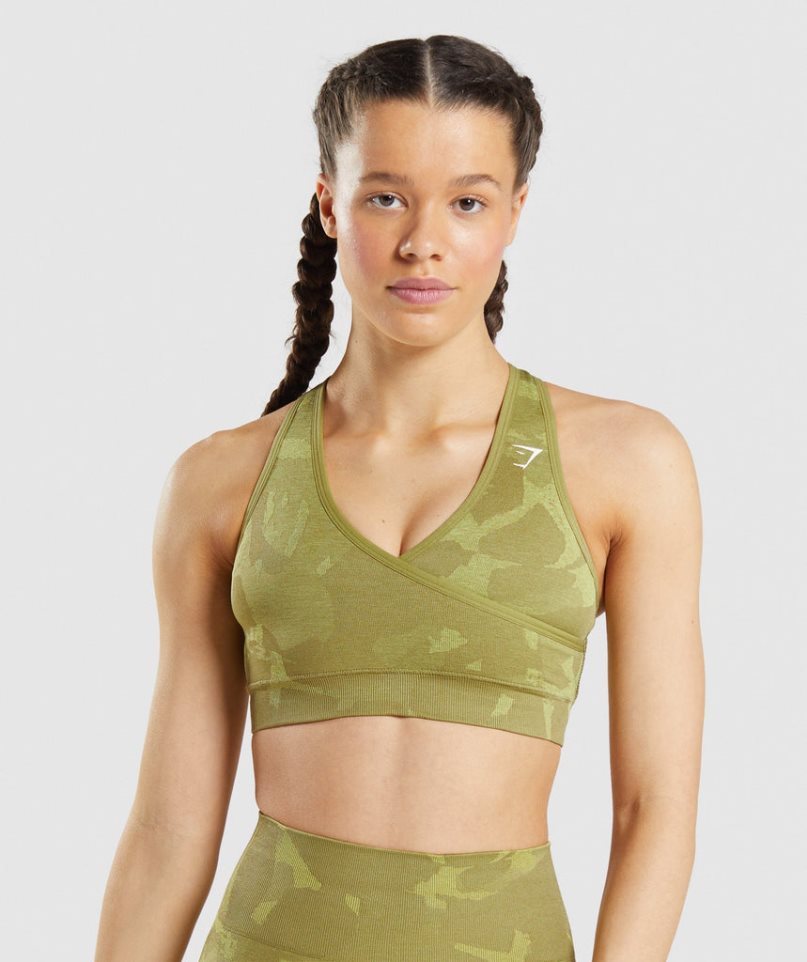 Gymshark Adapt Camo Seamless Női Sportmelltartó Zöld | HU-R-765