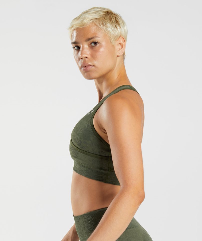Gymshark Adapt Camo Seamless Női Sportmelltartó Olivazöld | HU-T-607