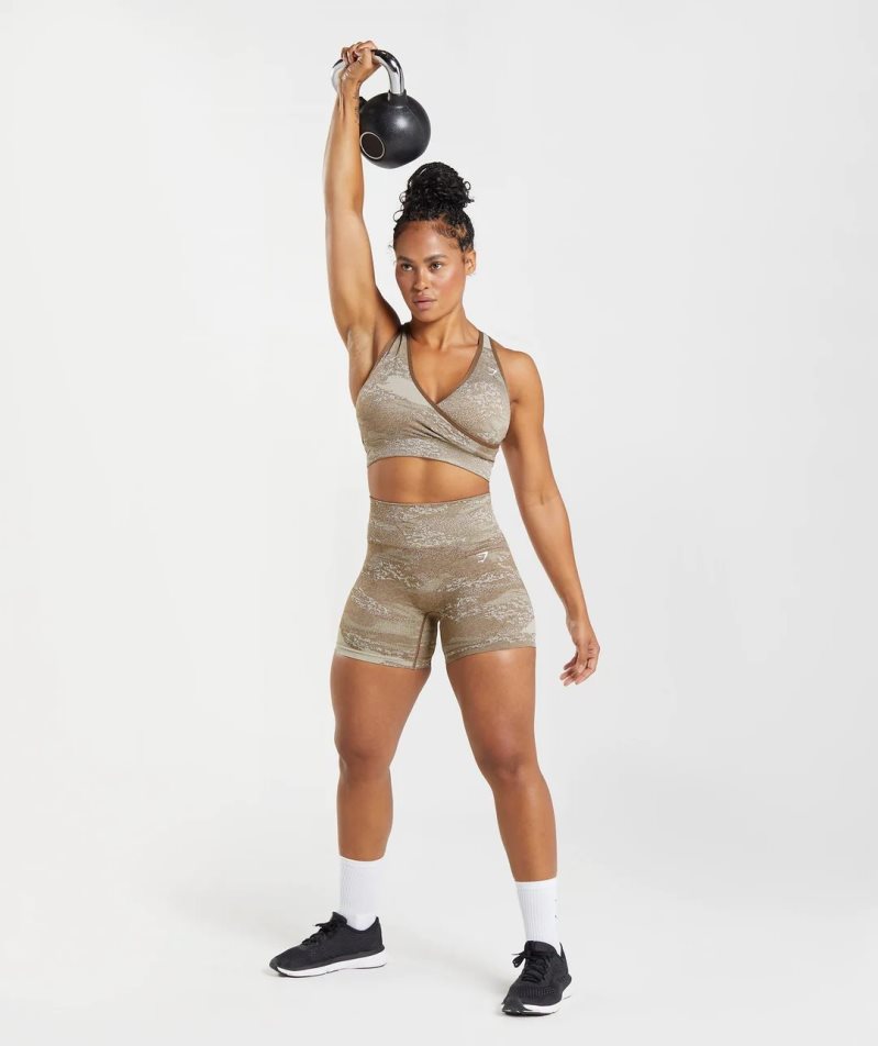 Gymshark Adapt Camo Seamless Női Sportmelltartó Szürke Barna | HU-V-214