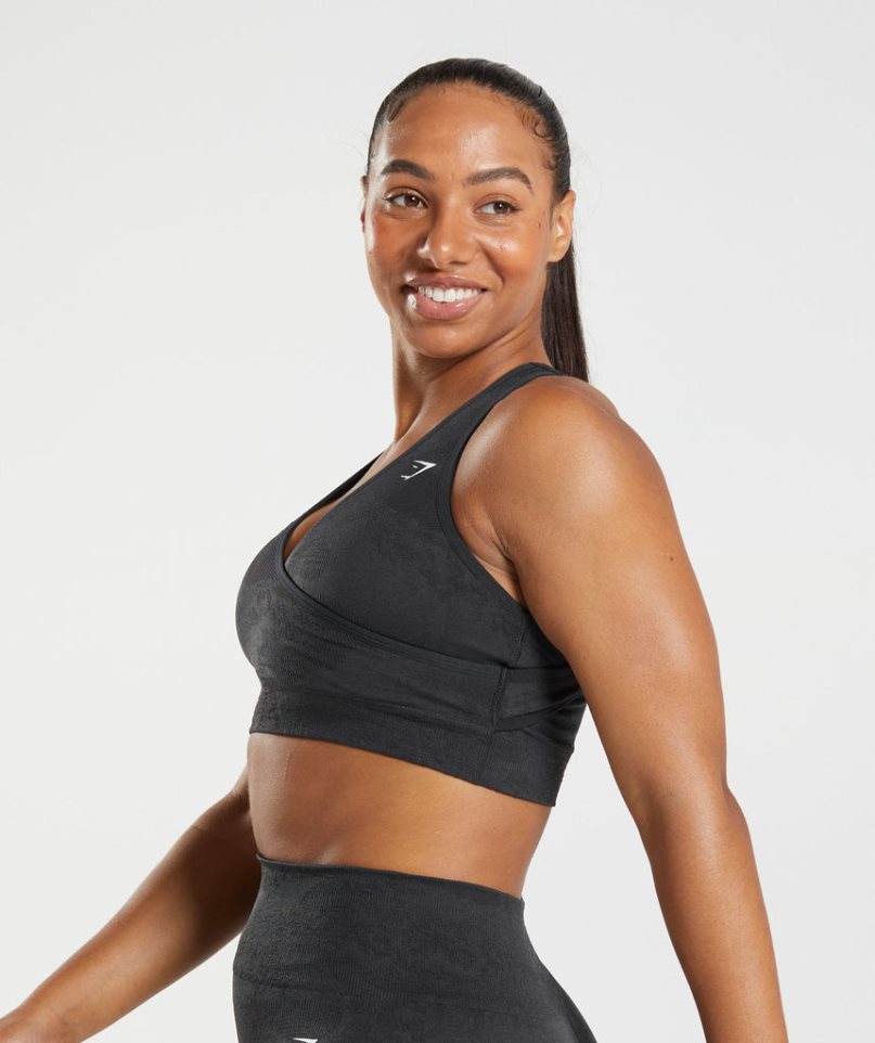 Gymshark Adapt Camo Seamless Női Sportmelltartó Fekete | HU-V-926