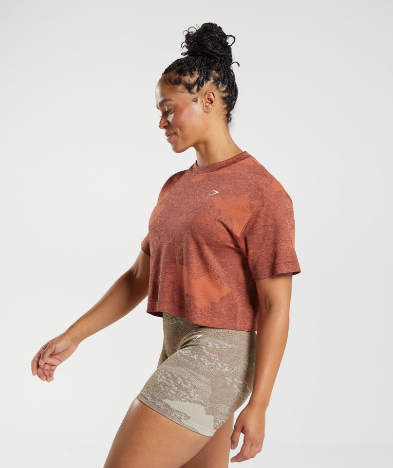 Gymshark Adapt Camo Seamless Női Vágott Felsők Barna | HU-P-574