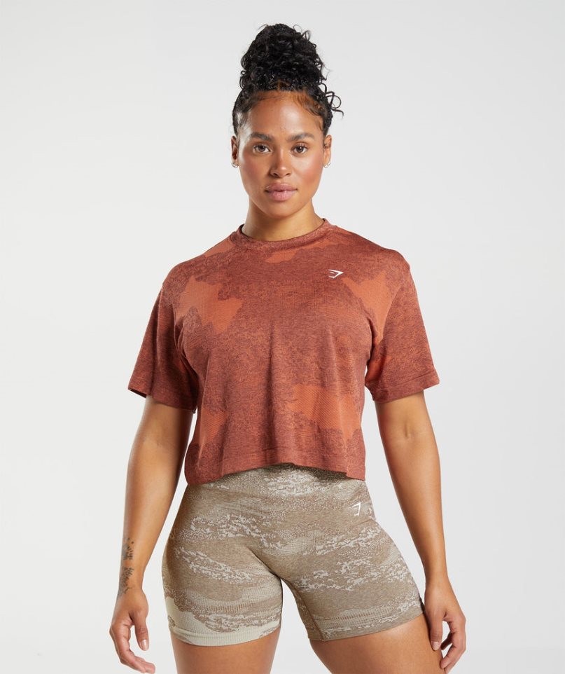 Gymshark Adapt Camo Seamless Női Vágott Felsők Barna | HU-P-574