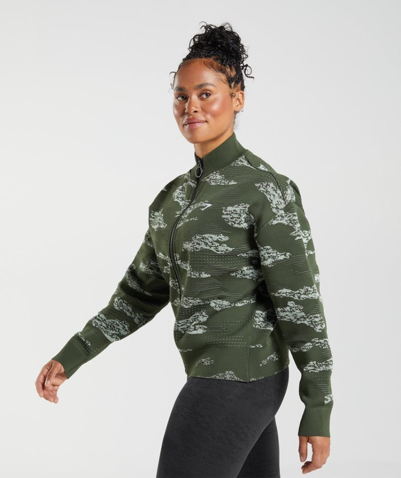 Gymshark Adapt Camo Seamless Pálya Női Kabát Sötétzöld | HU-V-761