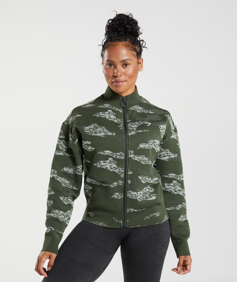 Gymshark Adapt Camo Seamless Pálya Női Kabát Sötétzöld | HU-V-761