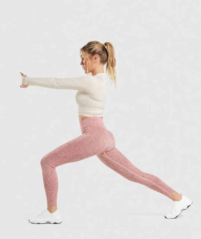 Gymshark Adapt Fleck Seamless Long Sleeve Női Vágott Felsők Fehér | HU-D-425