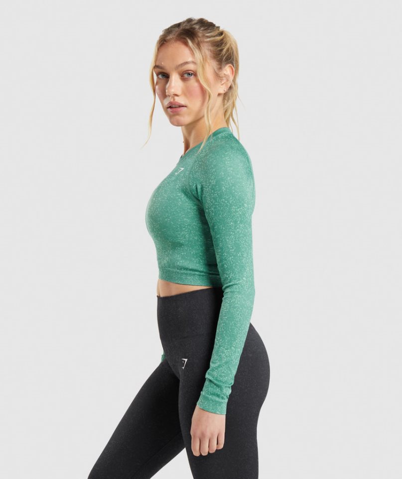 Gymshark Adapt Fleck Seamless Long Sleeve Női Vágott Felsők Zöld | HU-I-670
