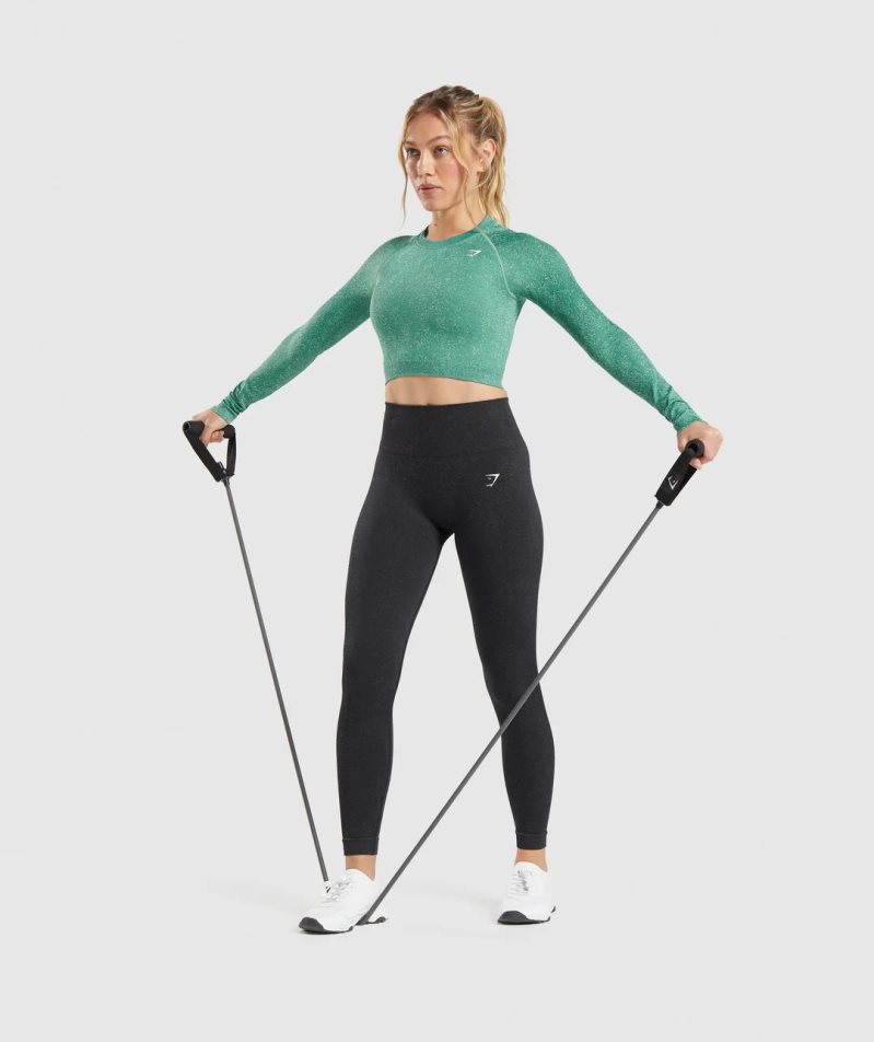 Gymshark Adapt Fleck Seamless Long Sleeve Női Vágott Felsők Zöld | HU-I-670
