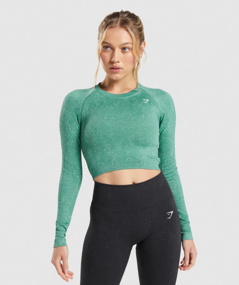 Gymshark Adapt Fleck Seamless Long Sleeve Női Vágott Felsők Zöld | HU-I-670
