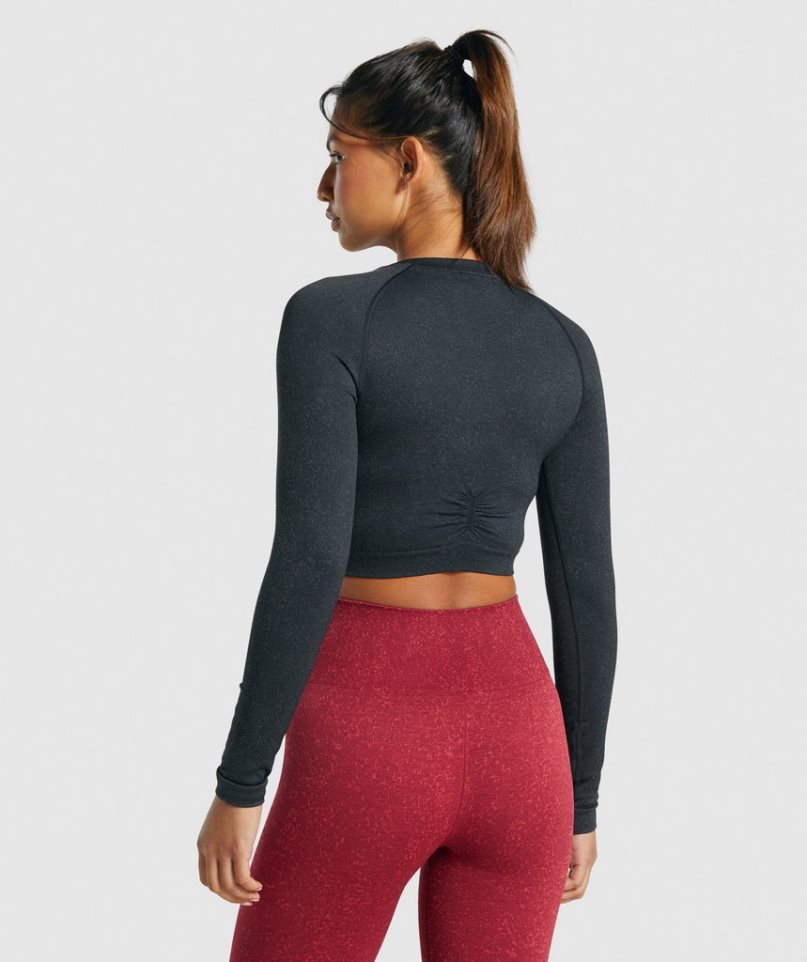 Gymshark Adapt Fleck Seamless Long Sleeve Női Vágott Felsők Fekete | HU-Q-475