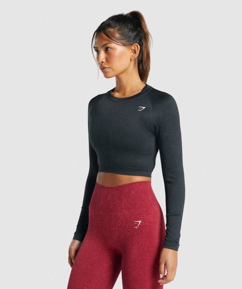 Gymshark Adapt Fleck Seamless Long Sleeve Női Vágott Felsők Fekete | HU-Q-475
