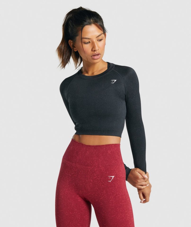 Gymshark Adapt Fleck Seamless Long Sleeve Női Vágott Felsők Fekete | HU-Q-475