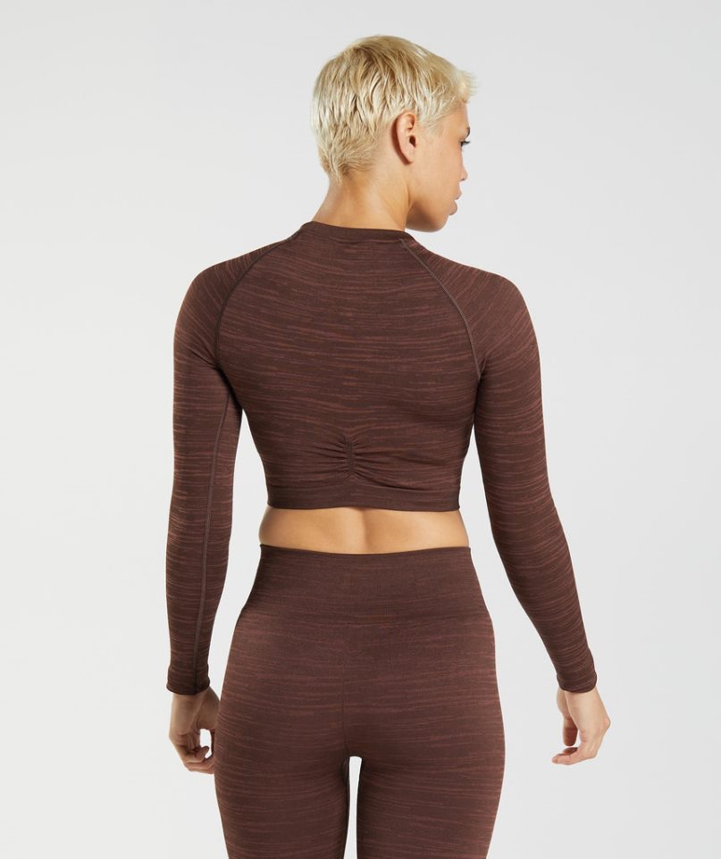 Gymshark Adapt Marl Seamless Long Sleeve Női Vágott Felsők Sötétbarna | HU-I-273