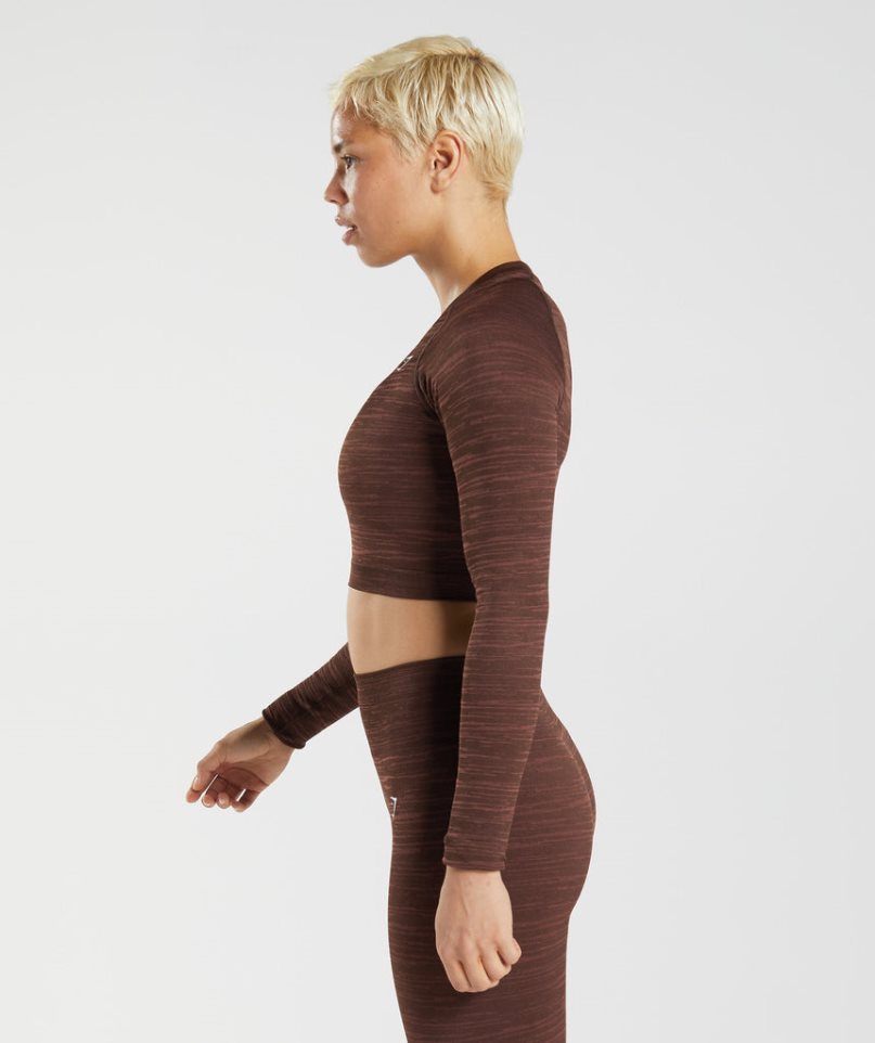 Gymshark Adapt Marl Seamless Long Sleeve Női Vágott Felsők Sötétbarna | HU-I-273