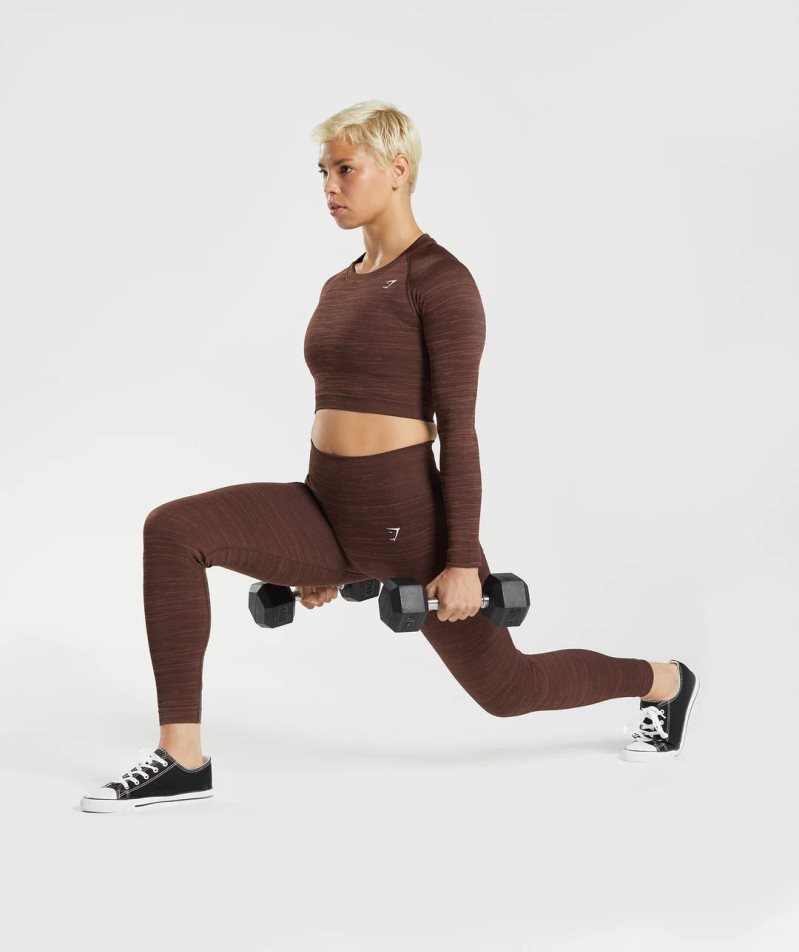 Gymshark Adapt Marl Seamless Long Sleeve Női Vágott Felsők Sötétbarna | HU-I-273