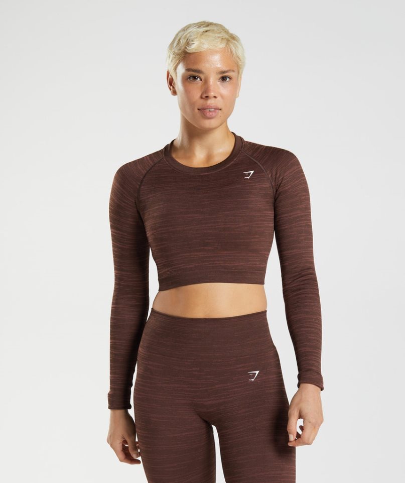 Gymshark Adapt Marl Seamless Long Sleeve Női Vágott Felsők Sötétbarna | HU-I-273