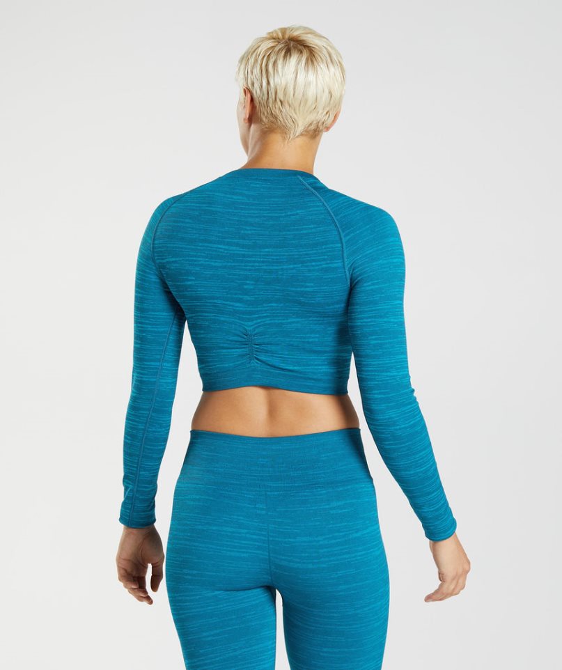 Gymshark Adapt Marl Seamless Long Sleeve Női Vágott Felsők Türkiz | HU-S-507