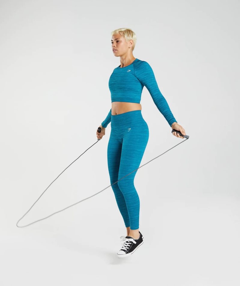 Gymshark Adapt Marl Seamless Long Sleeve Női Vágott Felsők Türkiz | HU-S-507