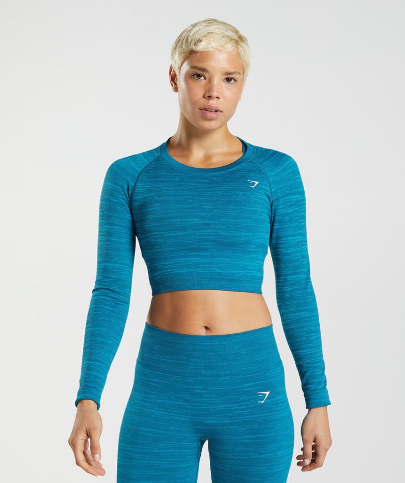 Gymshark Adapt Marl Seamless Long Sleeve Női Vágott Felsők Türkiz | HU-S-507