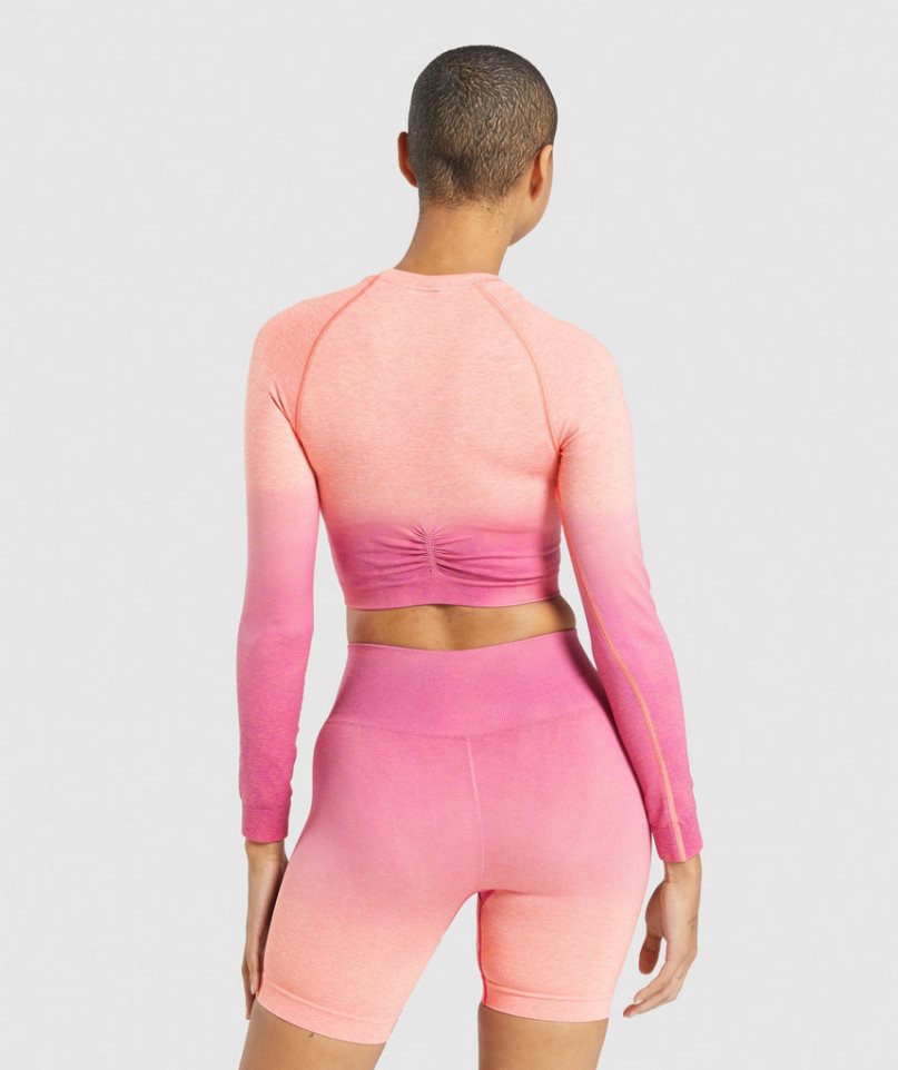 Gymshark Adapt Ombre Seamless Long Sleeve Női Vágott Felsők Rózsaszín | HU-P-612