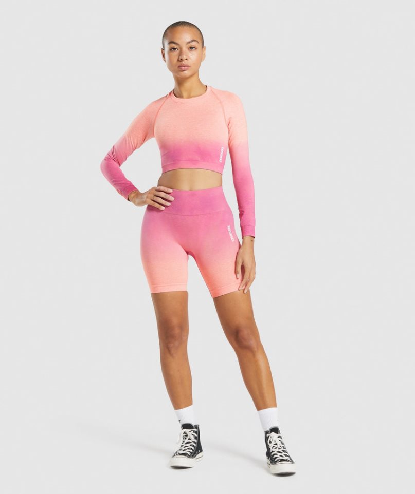 Gymshark Adapt Ombre Seamless Long Sleeve Női Vágott Felsők Rózsaszín | HU-P-612