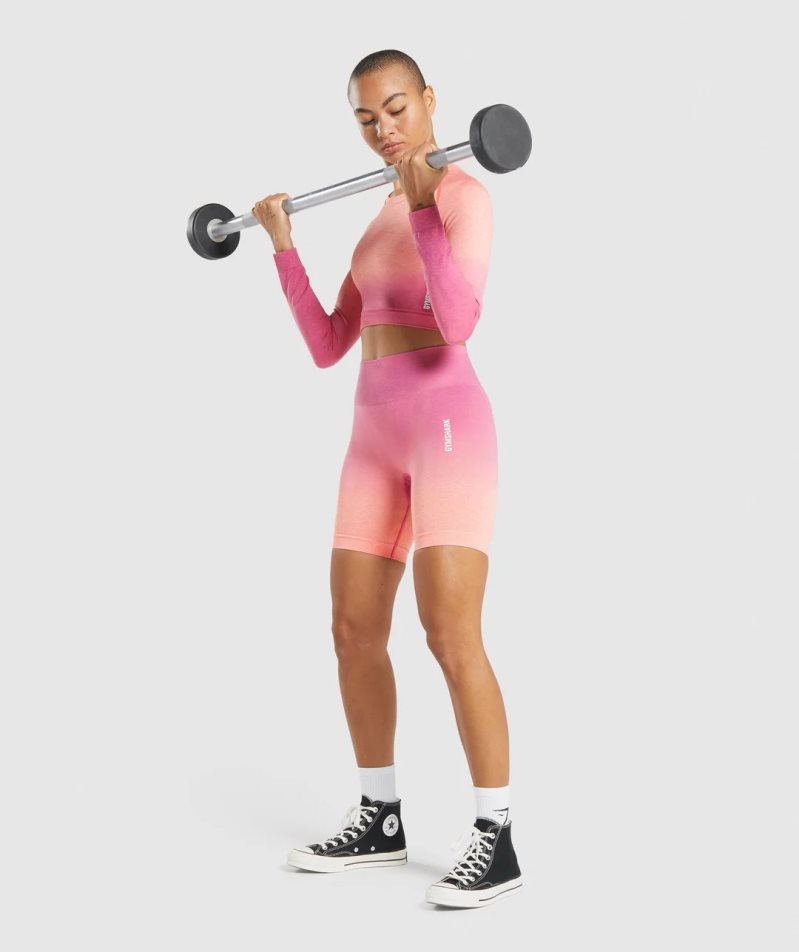 Gymshark Adapt Ombre Seamless Long Sleeve Női Vágott Felsők Rózsaszín | HU-P-612