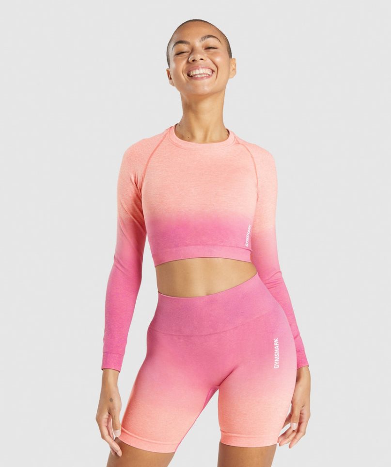 Gymshark Adapt Ombre Seamless Long Sleeve Női Vágott Felsők Rózsaszín | HU-P-612