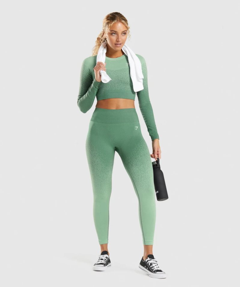 Gymshark Adapt Ombre Seamless Női Leggings Zöld | HU-C-207