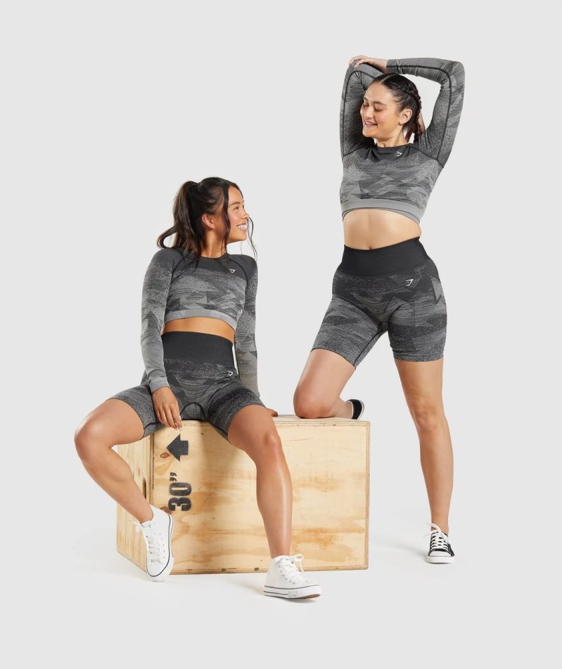 Gymshark Adapt Ombre Seamless Női Rövidnadrág Fekete | HU-O-701