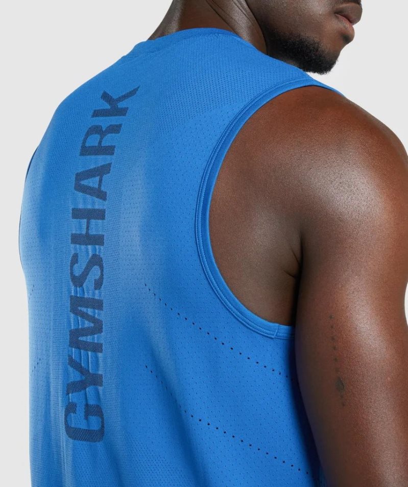 Gymshark Apex Férfi Ujjatlan Póló Kék | HU-V-718