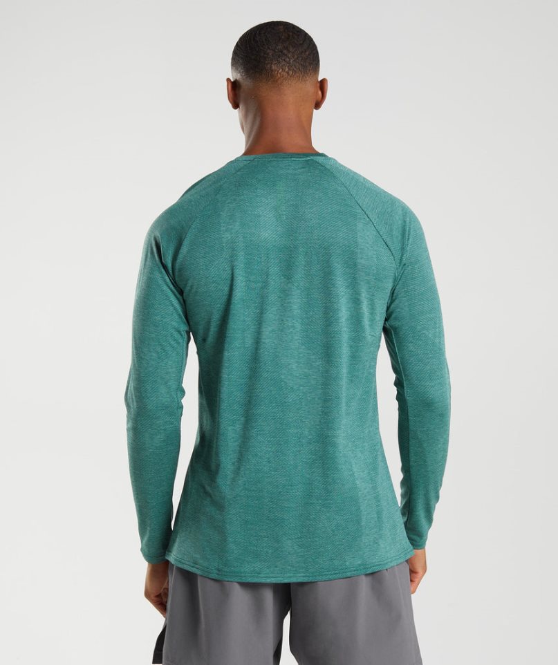 Gymshark Apex Long Sleeve Férfi Póló Zöld | HU-E-629