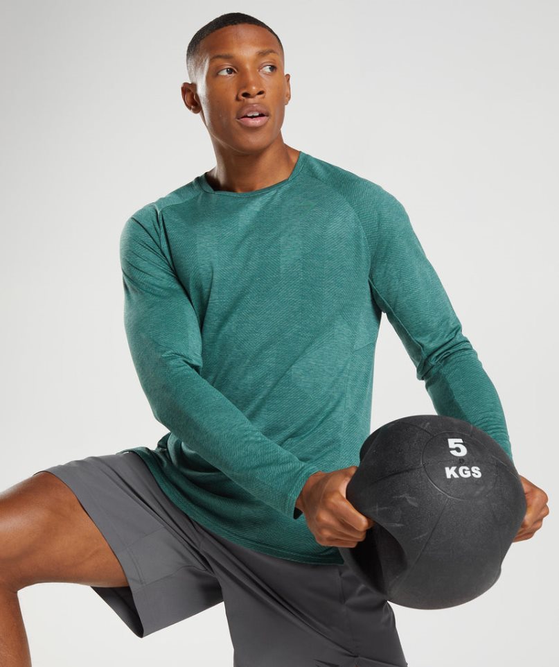 Gymshark Apex Long Sleeve Férfi Póló Zöld | HU-E-629