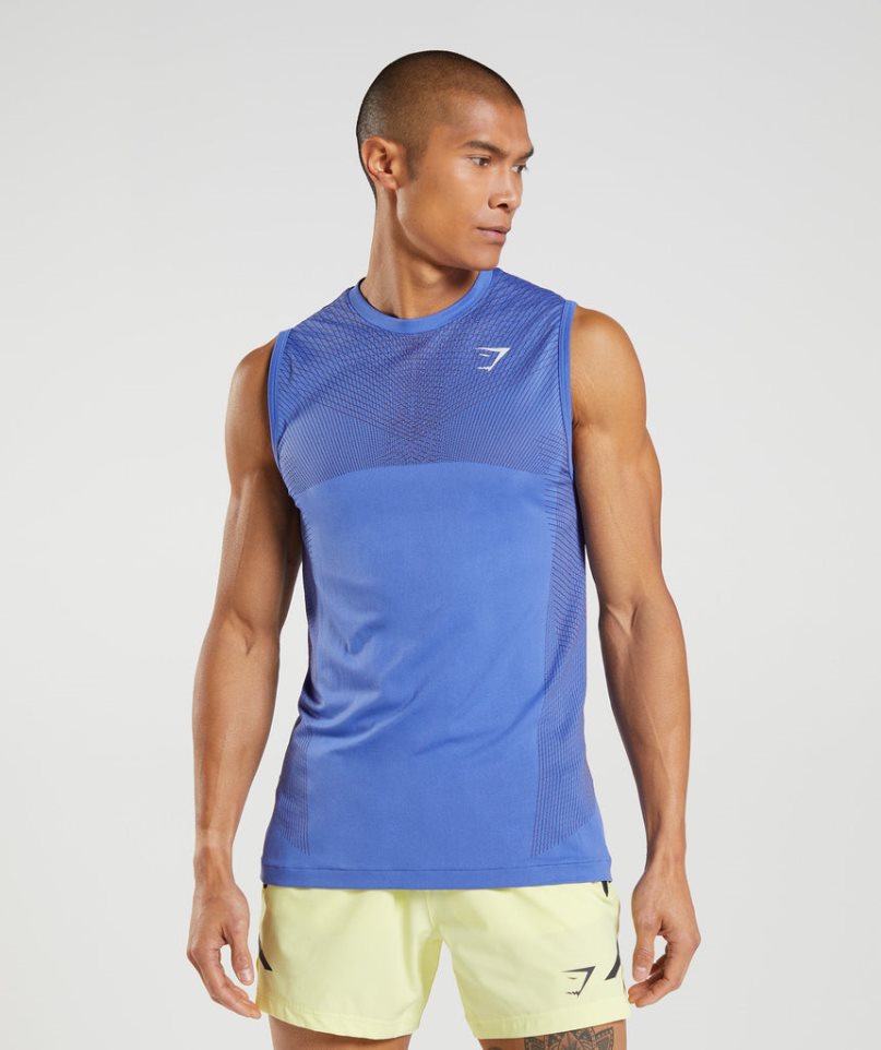 Gymshark Apex Seamless Férfi Ujjatlan Póló Kék | HU-A-059