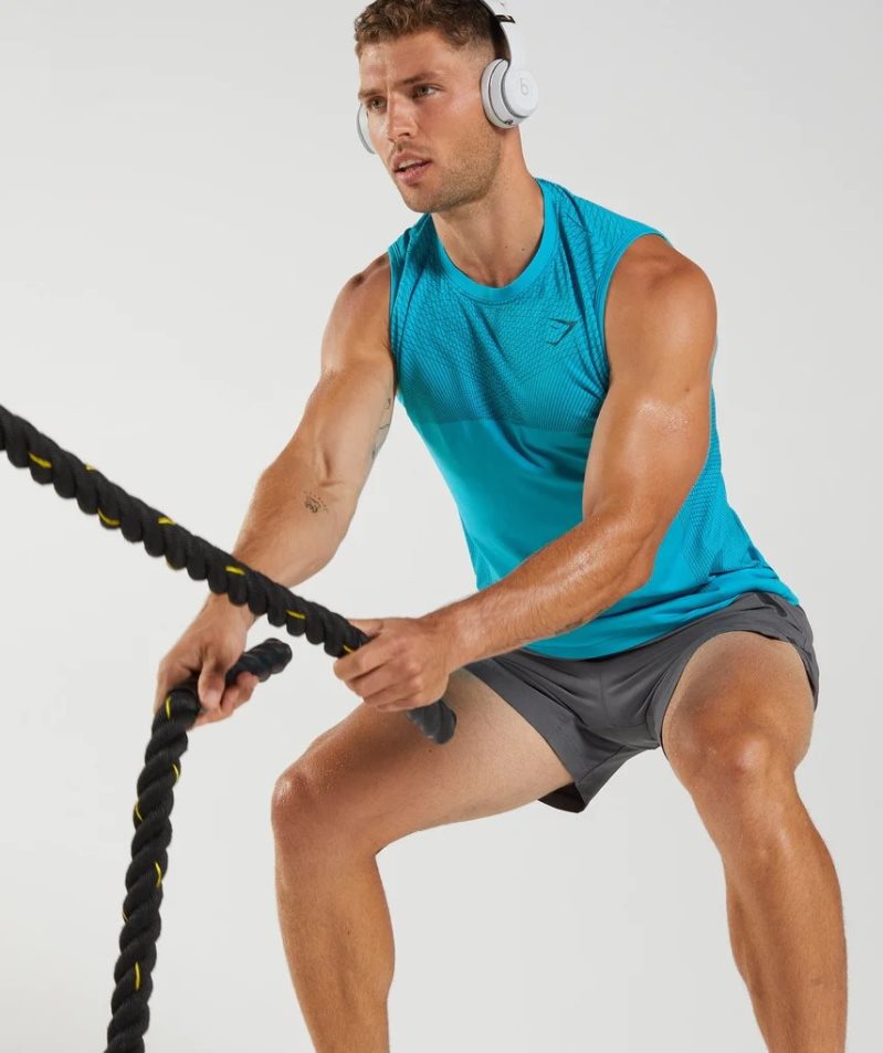 Gymshark Apex Seamless Férfi Ujjatlan Póló Kék | HU-B-975
