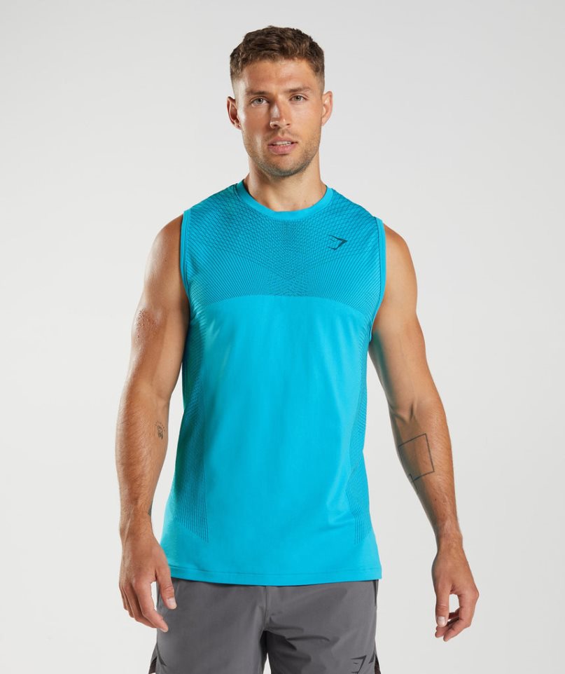 Gymshark Apex Seamless Férfi Ujjatlan Póló Kék | HU-B-975