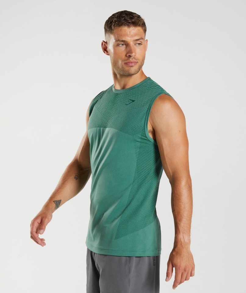 Gymshark Apex Seamless Férfi Ujjatlan Póló Zöld | HU-V-726