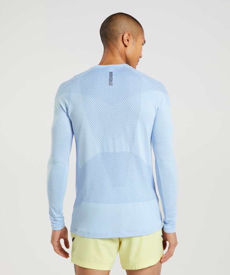 Gymshark Apex Seamless Long Sleeve Férfi Póló Világos Kék | HU-I-253