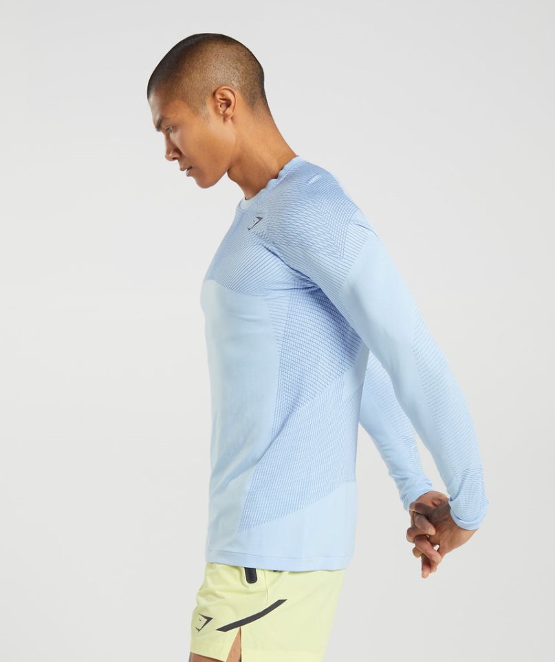 Gymshark Apex Seamless Long Sleeve Férfi Póló Világos Kék | HU-I-253