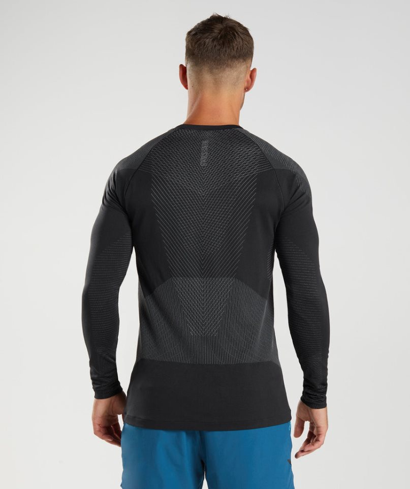 Gymshark Apex Seamless Long Sleeve Férfi Póló Fekete | HU-R-138