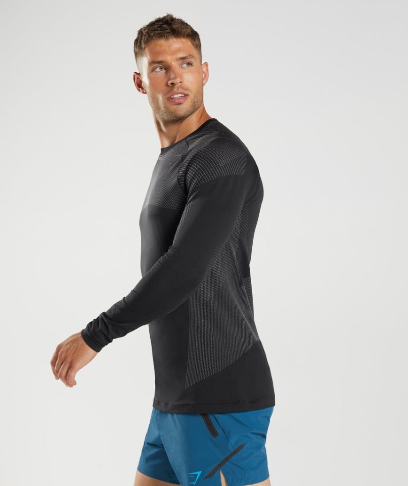 Gymshark Apex Seamless Long Sleeve Férfi Póló Fekete | HU-R-138