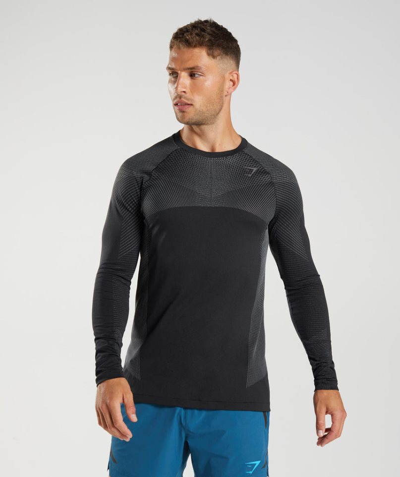 Gymshark Apex Seamless Long Sleeve Férfi Póló Fekete | HU-R-138