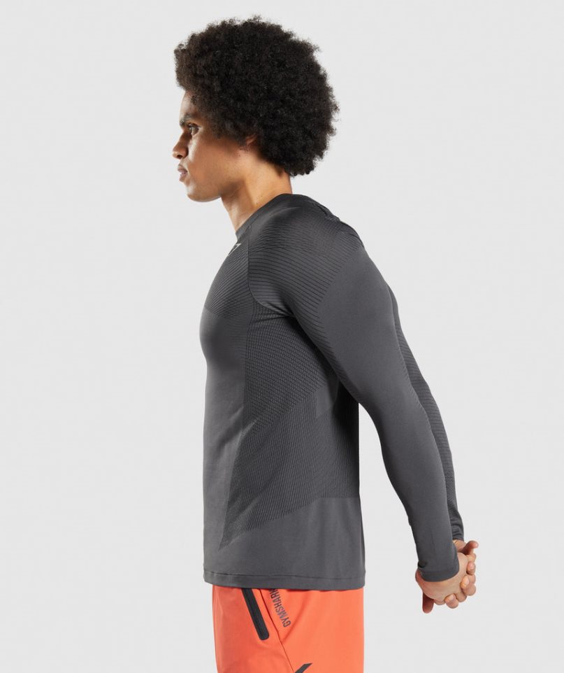 Gymshark Apex Seamless Long Sleeve Férfi Póló Sötétszürke | HU-S-502