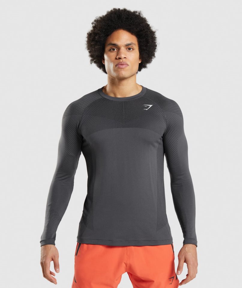 Gymshark Apex Seamless Long Sleeve Férfi Póló Sötétszürke | HU-S-502
