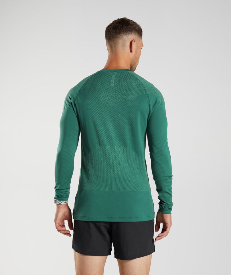 Gymshark Apex Seamless Long Sleeve Férfi Póló Zöld | HU-V-394
