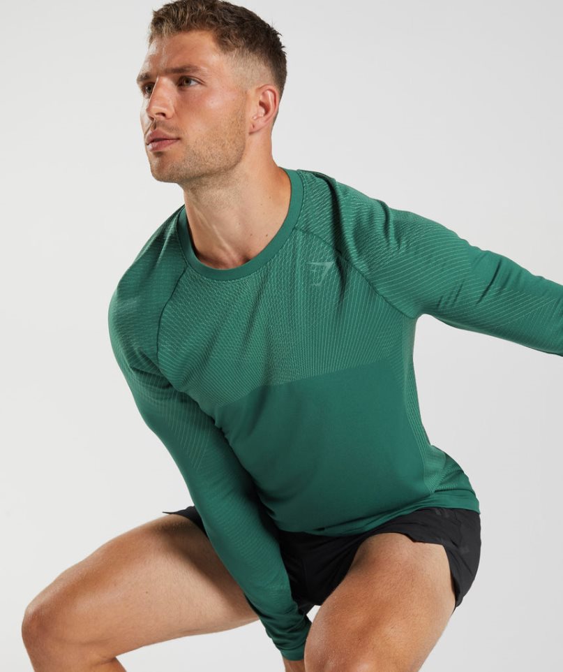 Gymshark Apex Seamless Long Sleeve Férfi Póló Zöld | HU-V-394