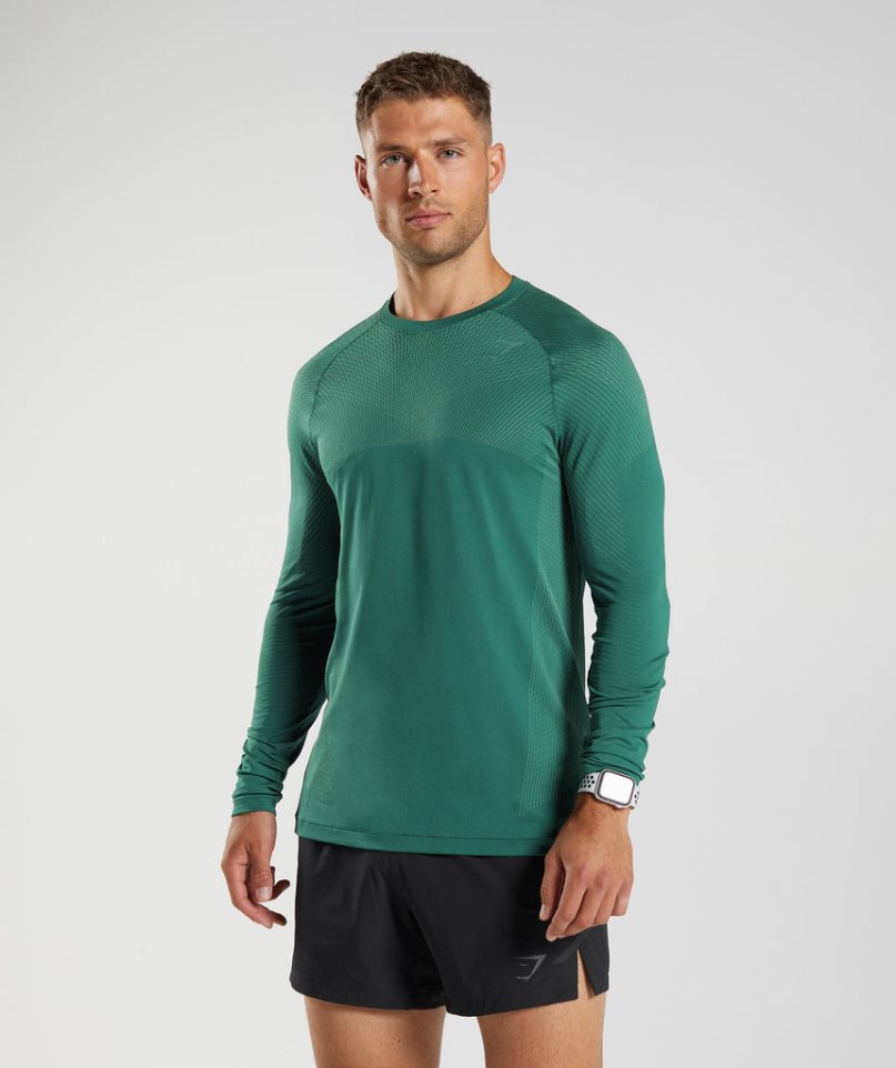 Gymshark Apex Seamless Long Sleeve Férfi Póló Zöld | HU-V-394