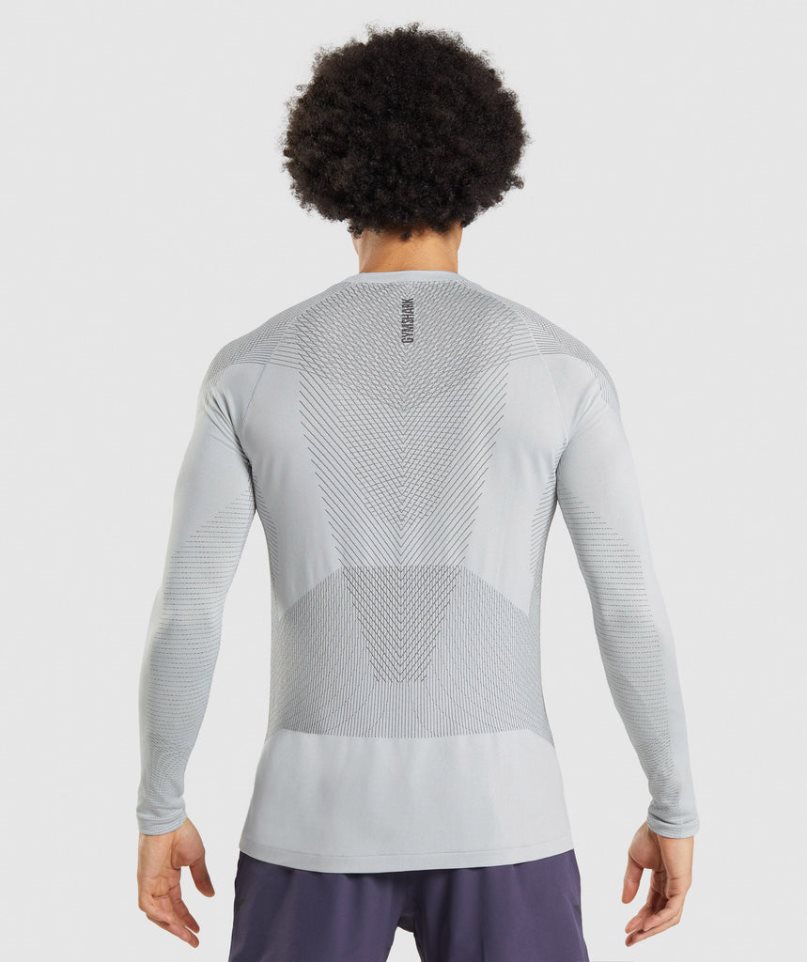 Gymshark Apex Seamless Long Sleeve Férfi Póló Világos Szürke | HU-X-734
