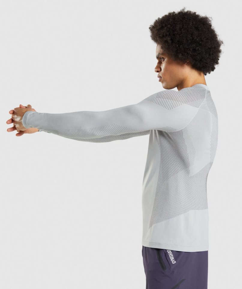 Gymshark Apex Seamless Long Sleeve Férfi Póló Világos Szürke | HU-X-734