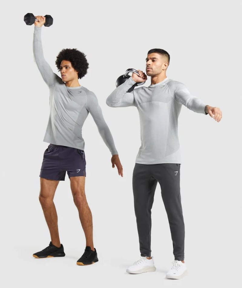 Gymshark Apex Seamless Long Sleeve Férfi Póló Világos Szürke | HU-X-734